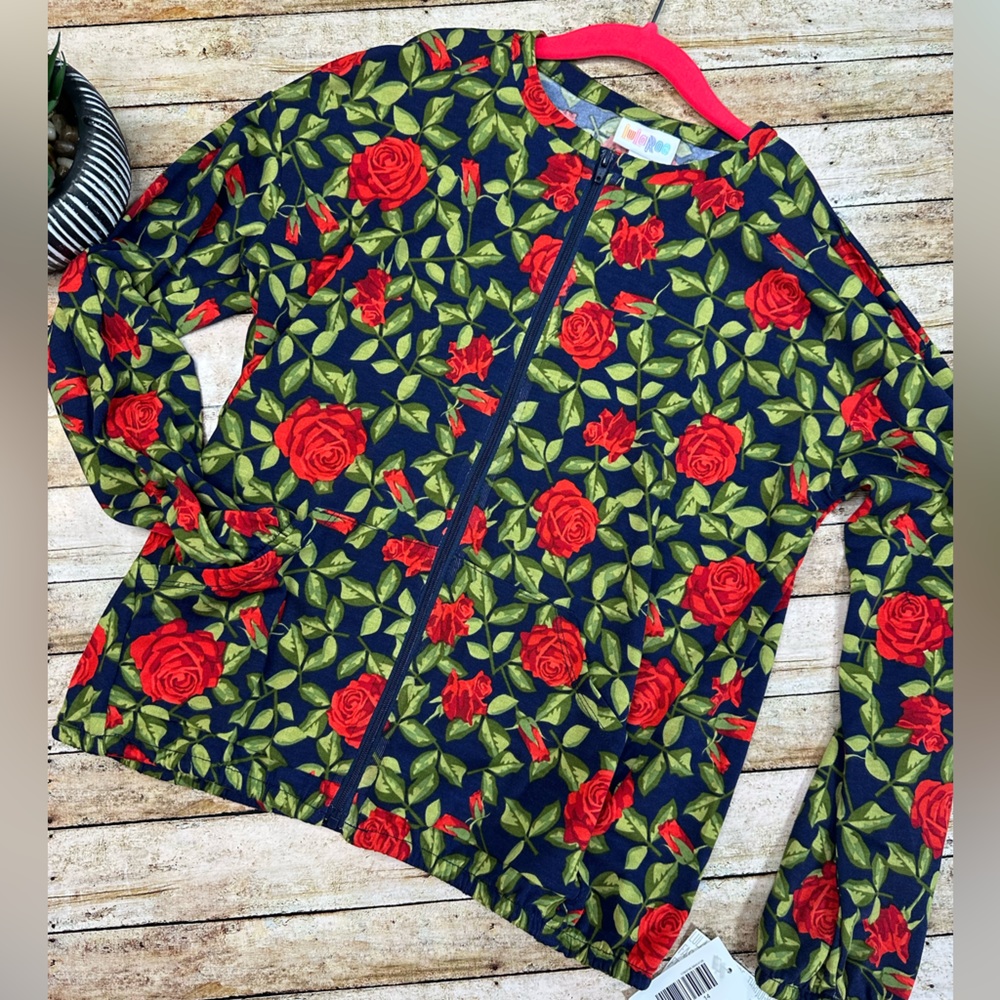 Red Rose Navy and Green Kids Jacket (vaulted LuLaRoe Monroe, vintage LLR)